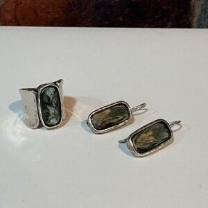 Silpada Sterling Silver Green Tourmaline Ring and Drop Earrings Set